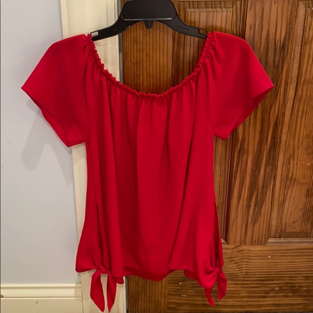 Super cute red off the shoulder red shirt!